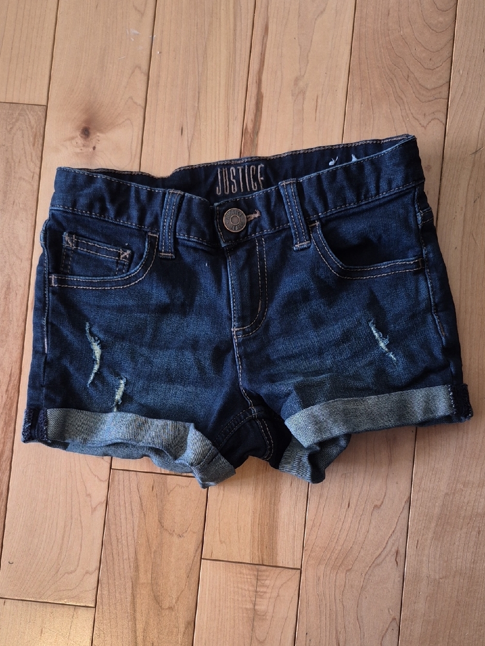 Girls Size 10 Justice Dark Blue Rolled Cuff Denim Shorts